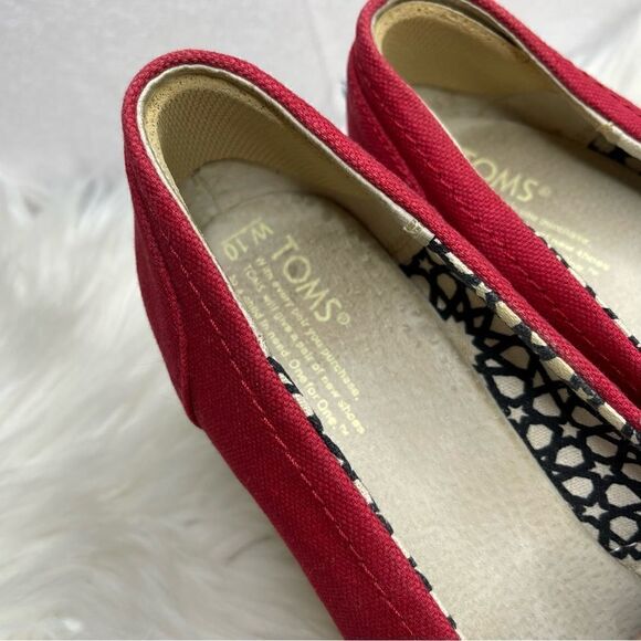 Toms Calypso Red Canvas Peep Toe Wedge Espadrille 10 - Picture 3 of 8